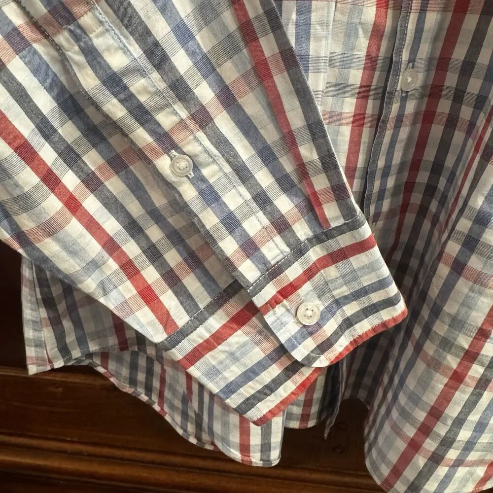 J.Crew Flex Washed Plaid Button Down Shirt Red Blue White Gingham Shirt XL
